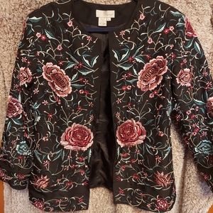 Spiegel silk embroidered rose lined jacket vintage xl